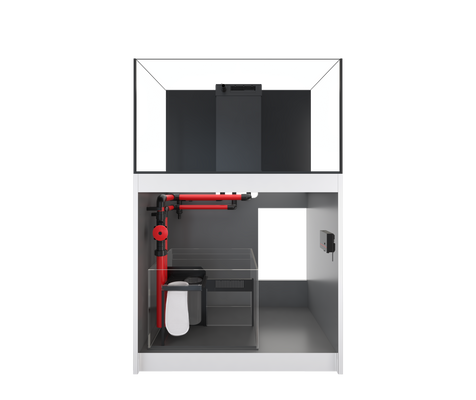 Red Sea REEFER™ 350 G3 Standard in Weiß mit Ultra-Clear™ Aquarium, REEF-SPEC-Technikbecken und hochwertigem Unterschrank.