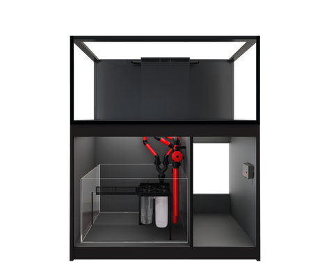 Red Sea REEFER™ 425 G3 Standard in Schwarz mit Ultra-Clear™ Aquarium, REEF-SPEC®-Technikbecken und Marine-Spec-Unterschrank.