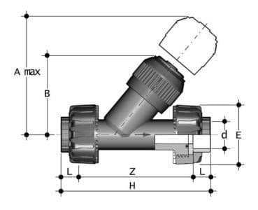 PVC-U Rückschlagventil für Meerwasser Maße FIP