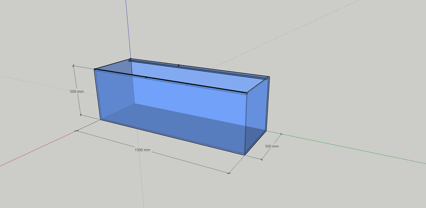 Aquarium mit Längsstreben Tiefe 50 cm, Höhe 50 cm, Weißglas.